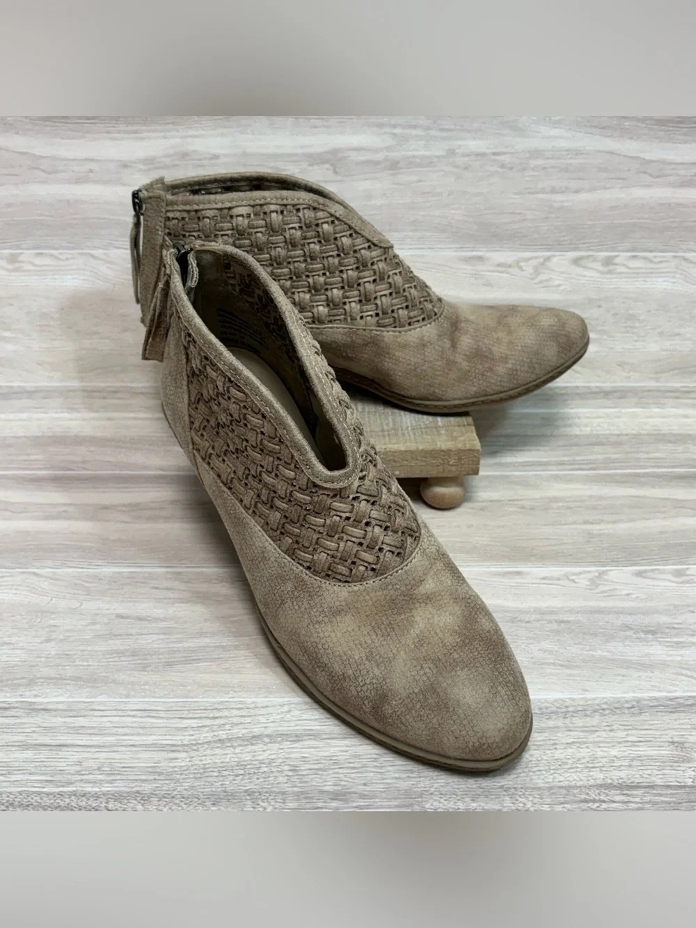 Not Rated Petra Woven Taupe Ankle Booties Size 9